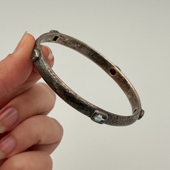 Retired Silpada Hammered Sterling Silver Multi Gemstone Bangle Bracelet - Picture 1 of 7